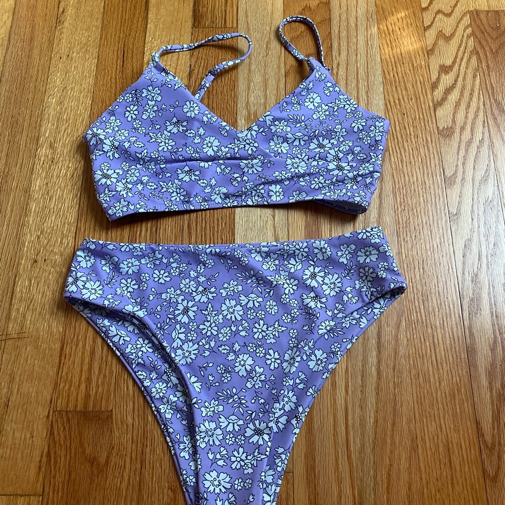 Floral Purple high waisted bikini set